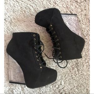 Clear heel wedges suede